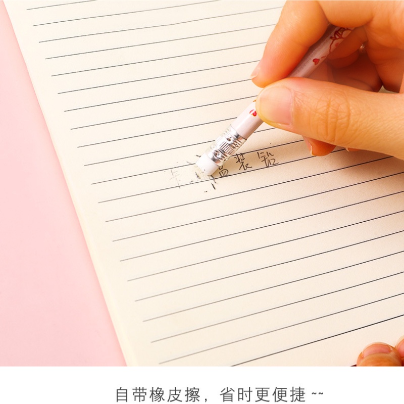 Hộp 10 bút chì HB RUIXIANG họa tiết hoạt hình dễ thương kèm cục tẩy cao su tiện dụng cho học sinh