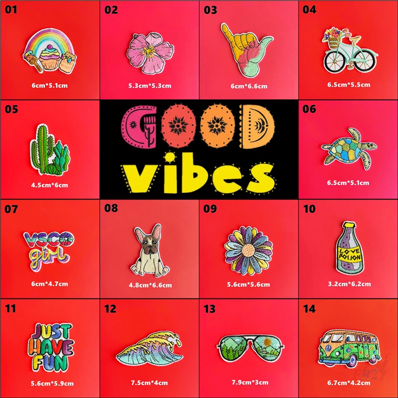 ☸ Sticker Ủi Thêu Chữ Good Vibes - Just Have Fun-On ☸ 1 Huy Hiệu Thêu Trên Miếng Dán Ủi (30 Phong Cách)
