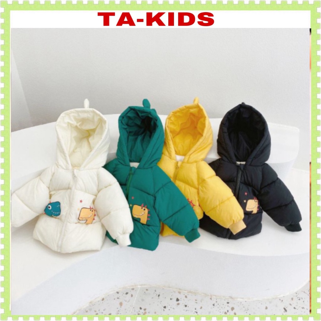 Áo phao cho bé trai gái mùa đông 1 tuổi đến 5 tuổi TA -KIDS, Áo khoác cho bé trai gái lót nỉ hình khủng long 8 đến 20kg