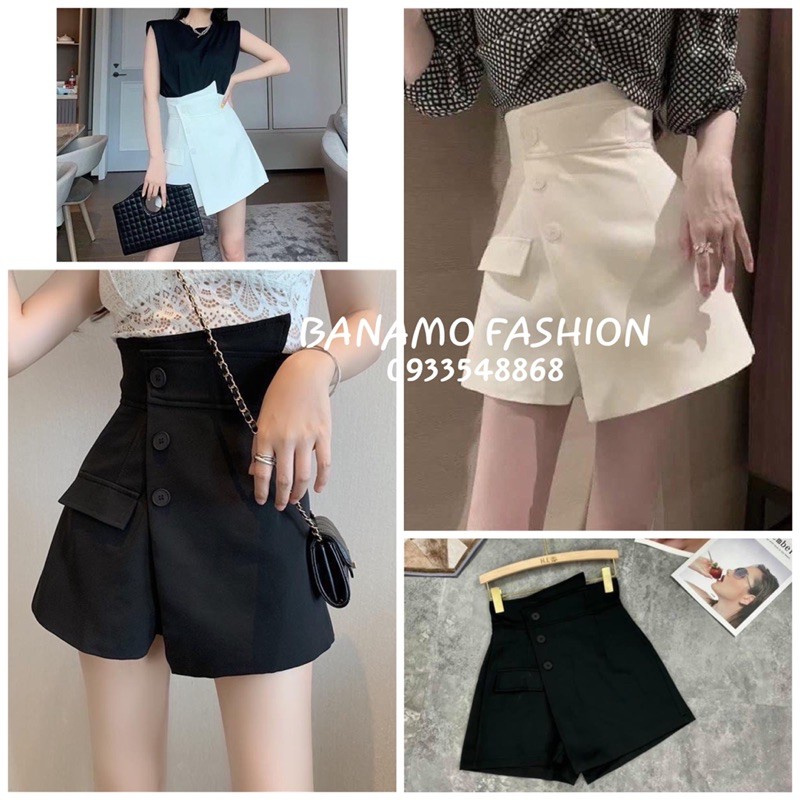 Quần short nữ cạp cao 3 khuy túi vuông quần giả váy chất vải vitex ko bai xù thời trang nữ BANAMO 6311 | BigBuy360 - bigbuy360.vn