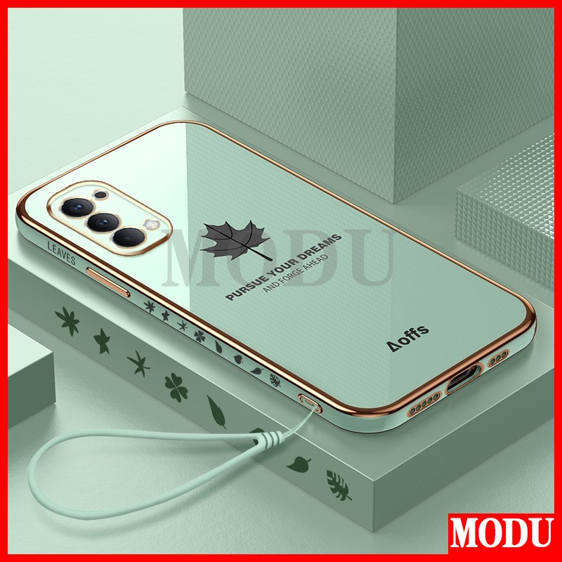 Ốp Điện Thoại Mềm Họa Tiết Lá Phong Dáng Vuông Mạ Màu Sang Trọng + Dây Đeo Cho OPPO A16K