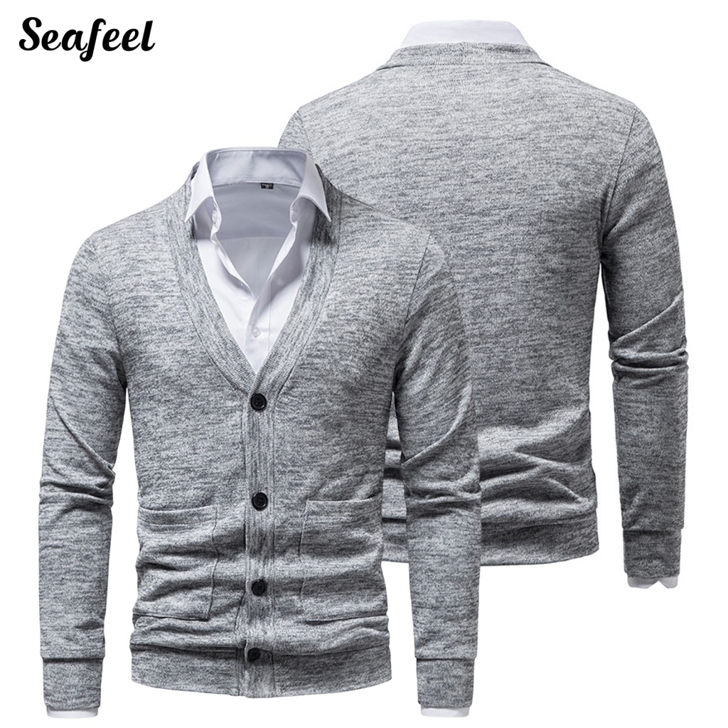 Sf_áo Khoác Sweater Mùa Đông Đơn Giản Ôm Dáng Cổ Chữ V Cho Nam Giới Mặc Vào Văn Phòng