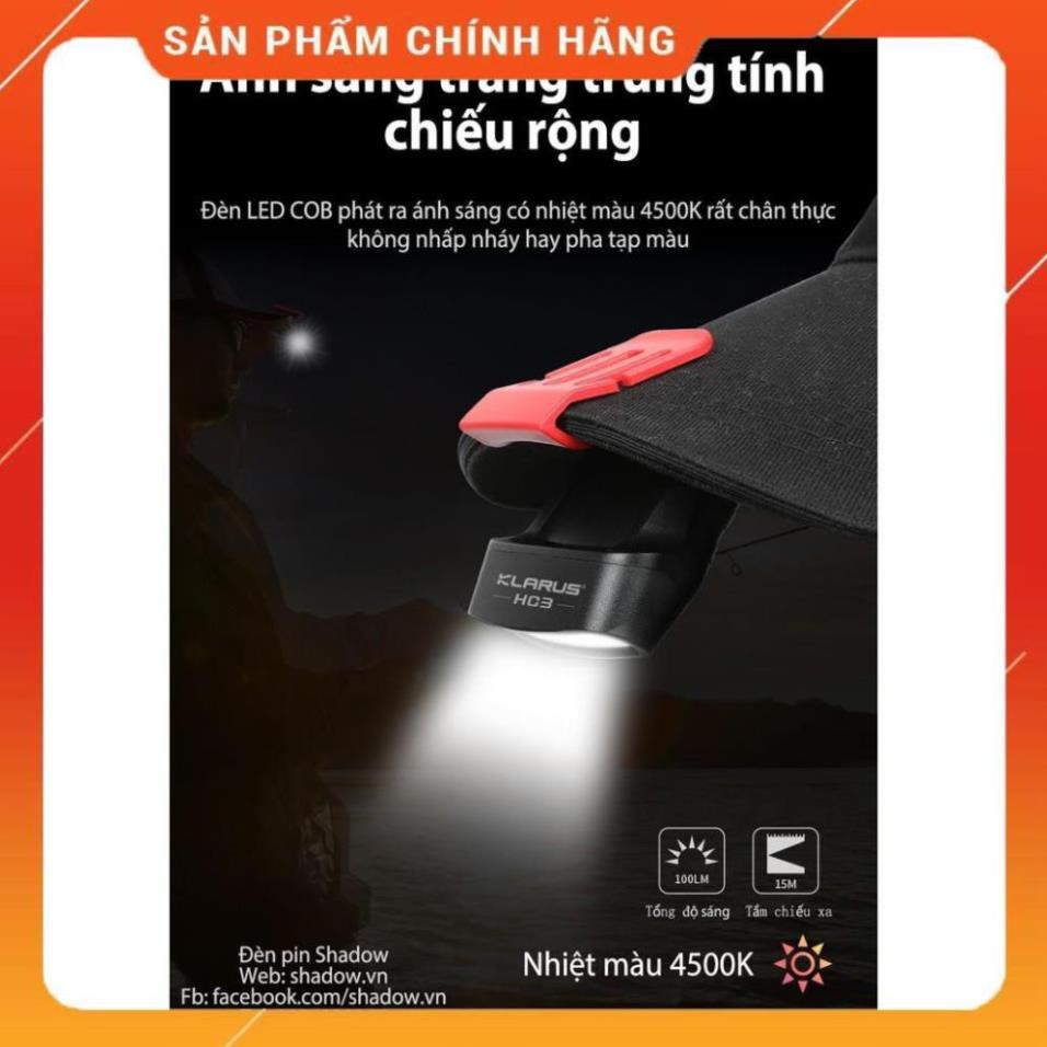 KLARUS HC3 - Đèn pin và đèn sạc đội đầu đeo đầu cảm biến chuyển động mini 100lm pin sạc