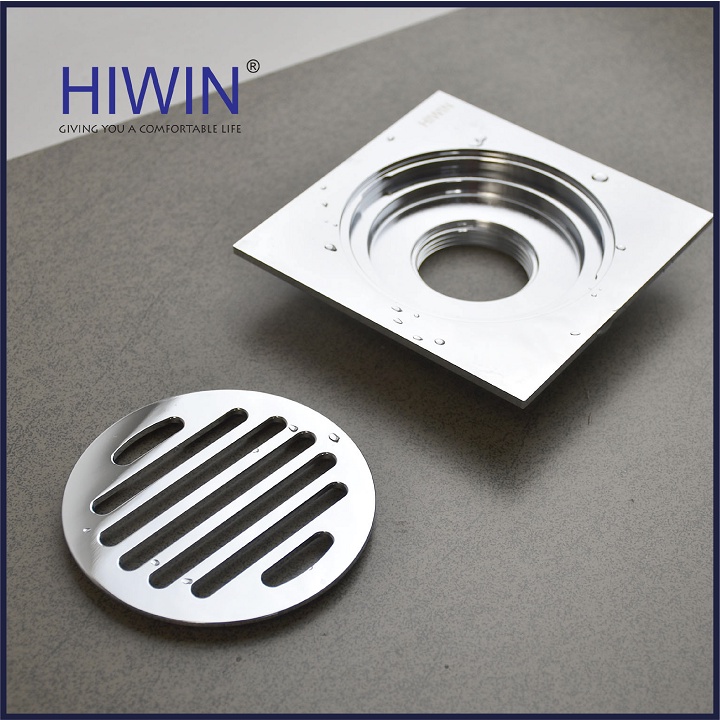 Phễu thoát sàn ngăn mùi hôi thoát nước nhanh đồng mạ crom kích thước 120x120mm HIWIN FD-1952