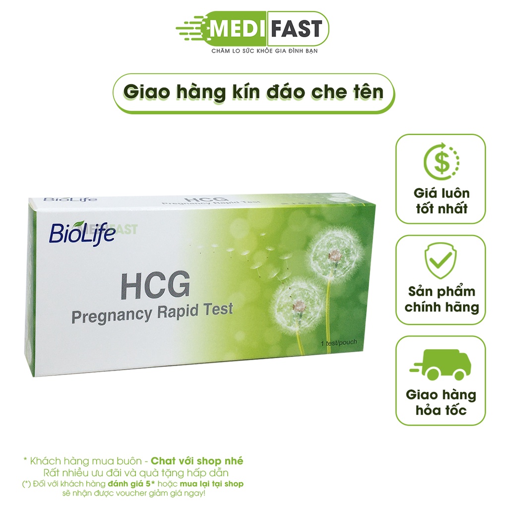 Que thử thai Biolife HCG phát hiện thai sớm kết quả nhanh chính xác giao hàng kín đáo luôn che tên