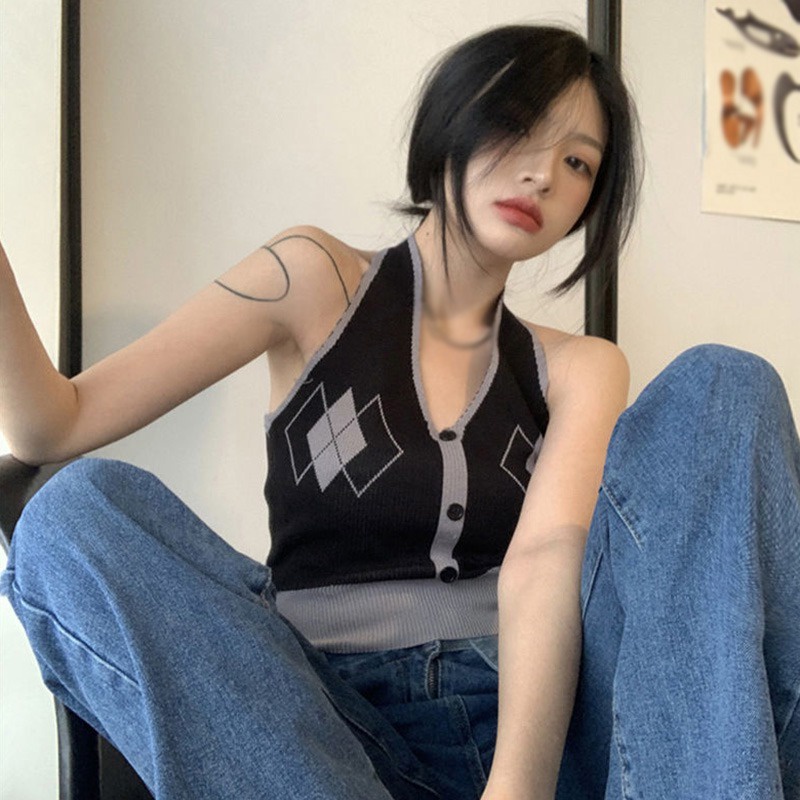 Áo Croptop Dệt Kim Không Tay Trọng Lượng Nhẹ Thời Trang Dành Cho Nữ