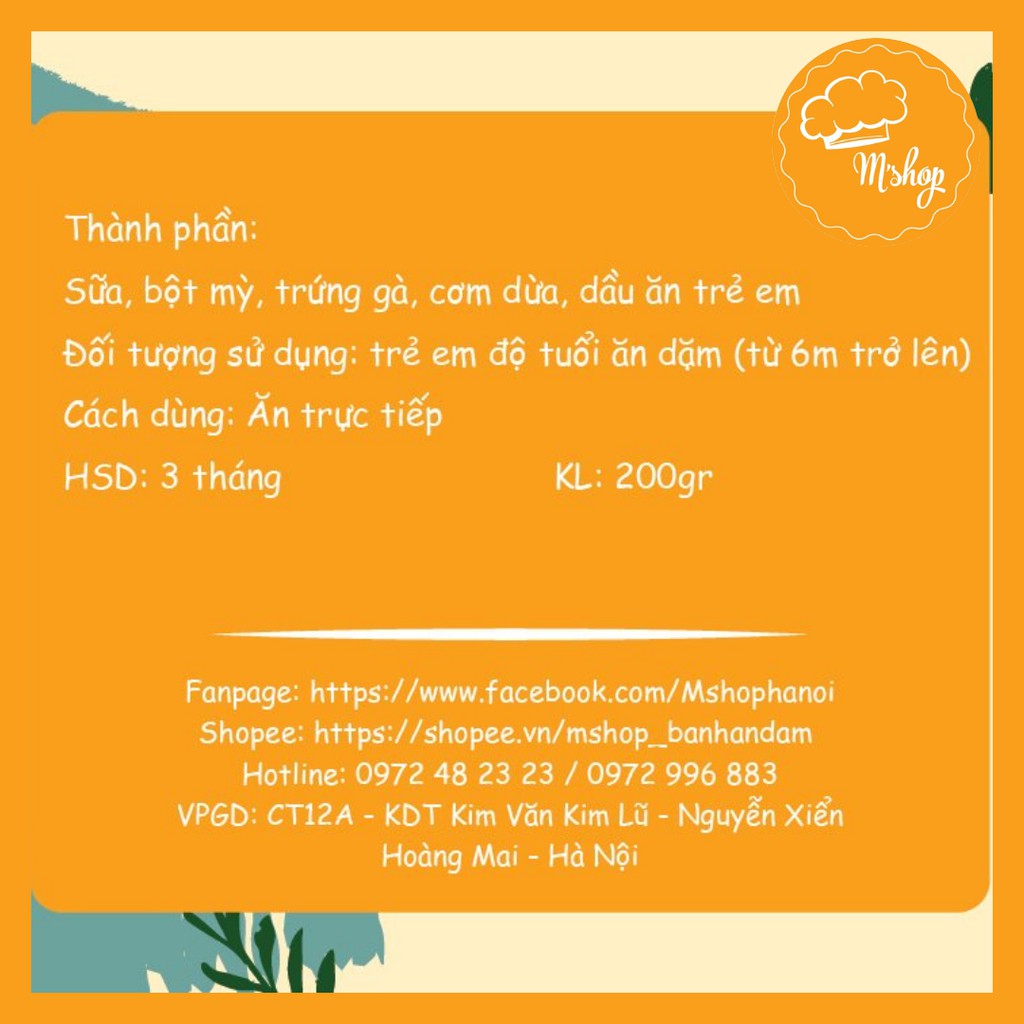 Bánh ăn dặm - bánh lưỡi mèo cơm dừa handmade M'shop