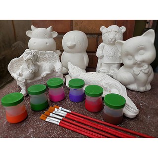 [SIZE LỚN] Bộ tô tượng cho bé (3 tượng lớn + màu + cọ vẽ + khay màu)