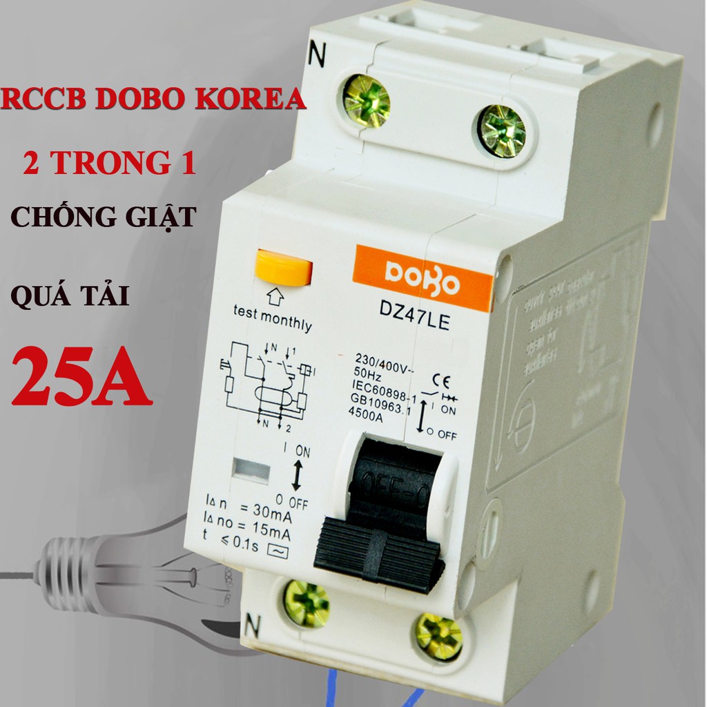 Cầu dao Chống Giật 2P 16A - 20A - 25A 30mA RCCB DOBO KOREA đa năng - siêu nhạy - test giật trực tiếp