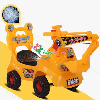 Xe cẩu chòi chân xe múc đất, xúc đất cho bé 1388 có gầu múc, nhạc, tựa lưng