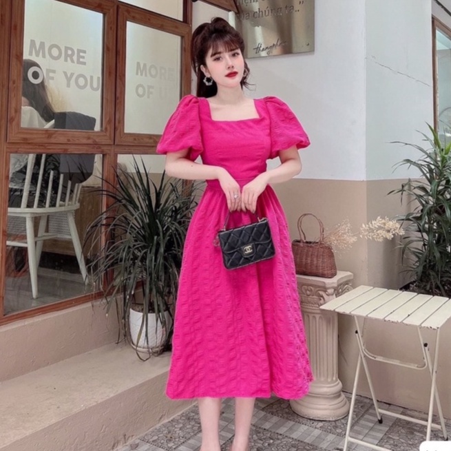 Đầm xòe LINH RUBI STORE váy maxi dáng dài tay bồng hở lưng chất xốp mềm mát V079
