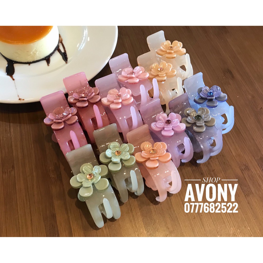 Kẹp càng cua 3 răng meka gắn hoa cánh tròn 2 lớp - Hoa nổi