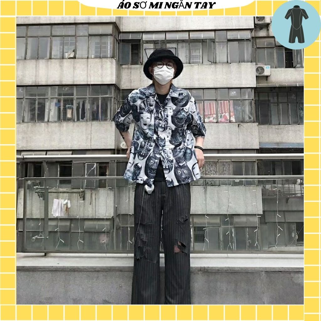 Áo Sơ Mi Tay Ngắn Unisex Cổ Bẻ Phông Cách Hàn Quốc Freesize