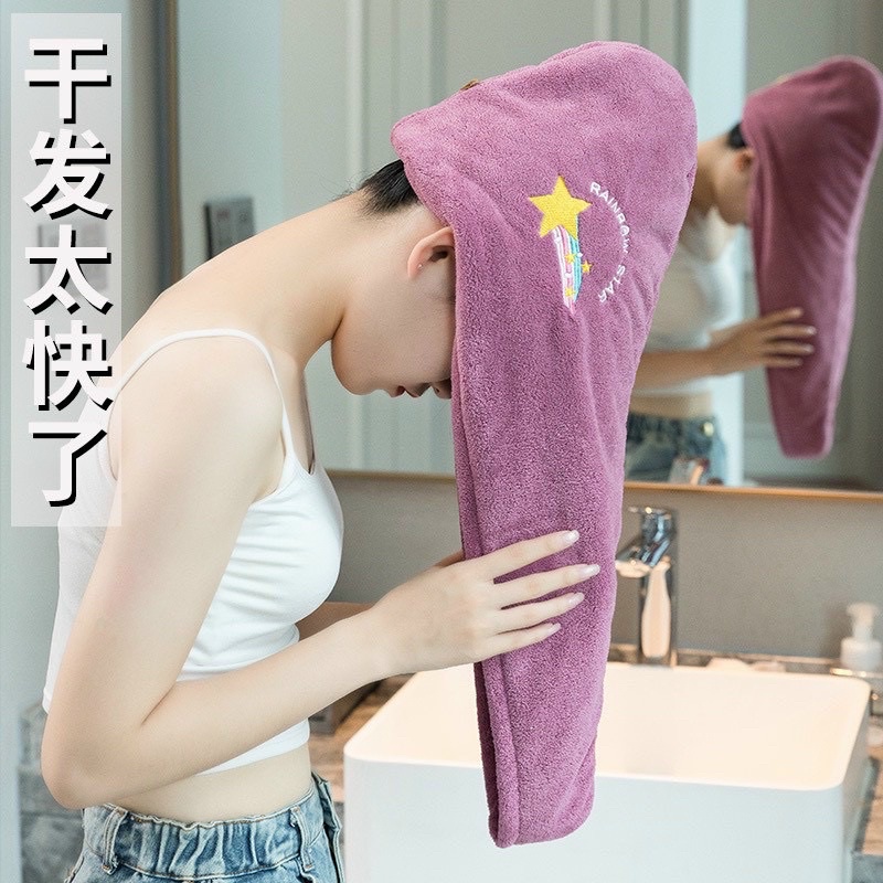 Khăn ủ tóc nhanh khô mẫu thêu hoa quả