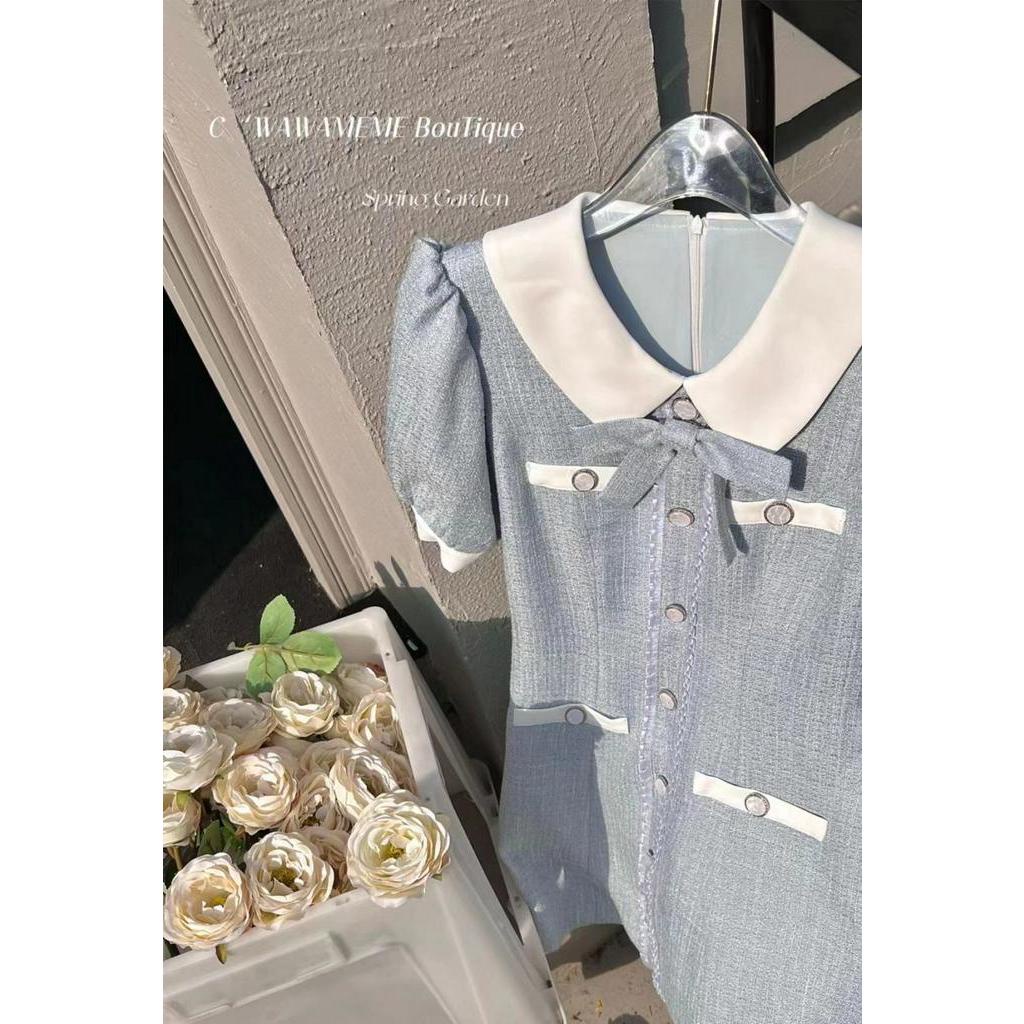 Váy Màu Xanh Búp Bê Cổ Áo Nhỏ ,Hương Thơm Váy Nữ Mùa Hè Cao Cấp ,hàng Thiết Kế , váy nữ
