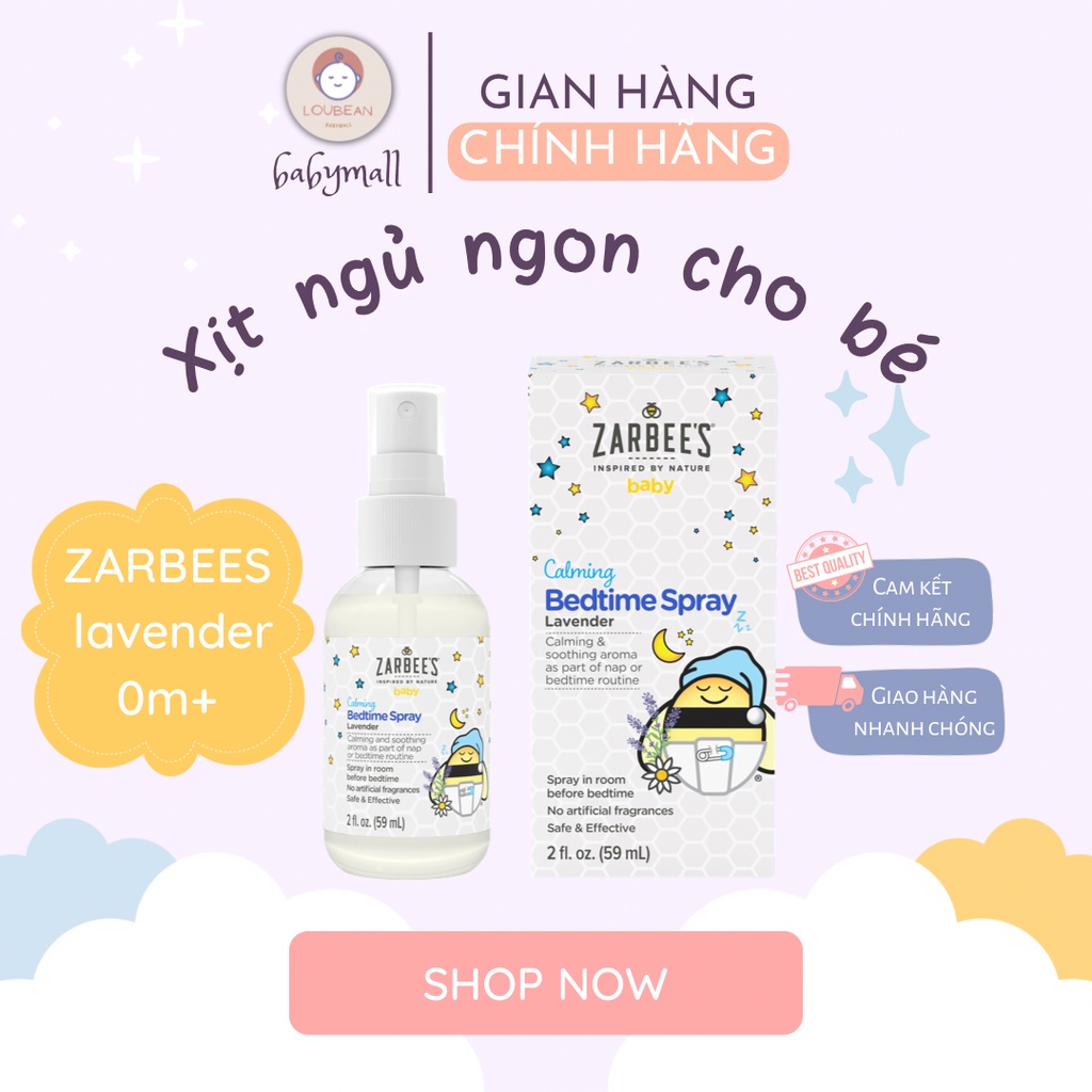 Xịt thơm Zarbee's hương Lavender giúp bé ngủ ngon 59ml an toàn cho bé từ sơ sinh hàng Mỹ đủ bill