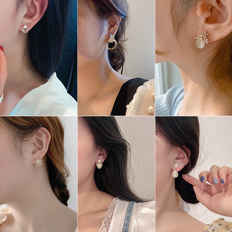 Khuyên Tai Bạc 925 Đính Đá opal Hình Vuông/Hình Học Đơn Giản Cho Nữ