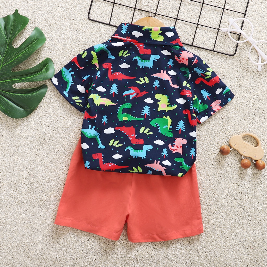 Bộ đồ 2 món Mikrdoo gồm áo sơ mi ngắn tay + quần short thời trang dự tiệc mùa hè cho bé trai