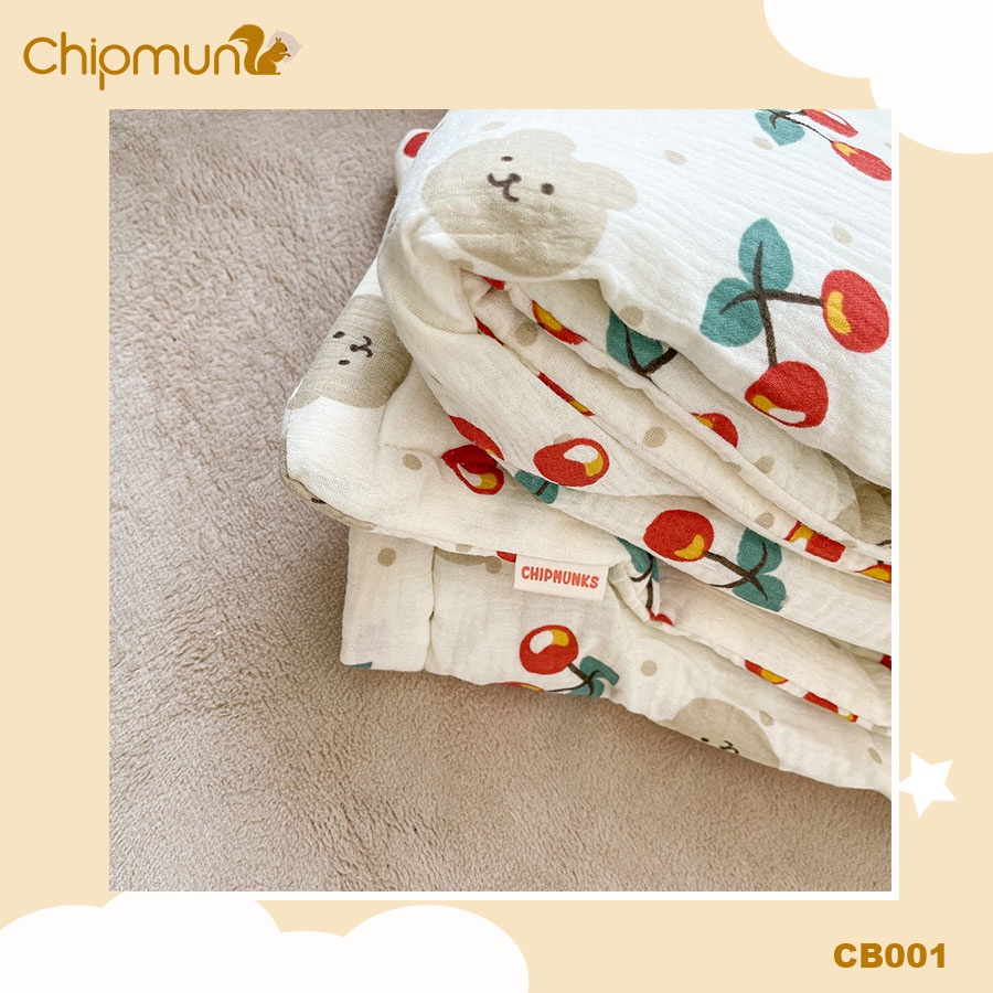 Chăn bông xô muslin, lõi bông thông minh thiết kế liền vỏ CHIPMUNK cho bé 0-5 tuổi, Độ dày 2cm