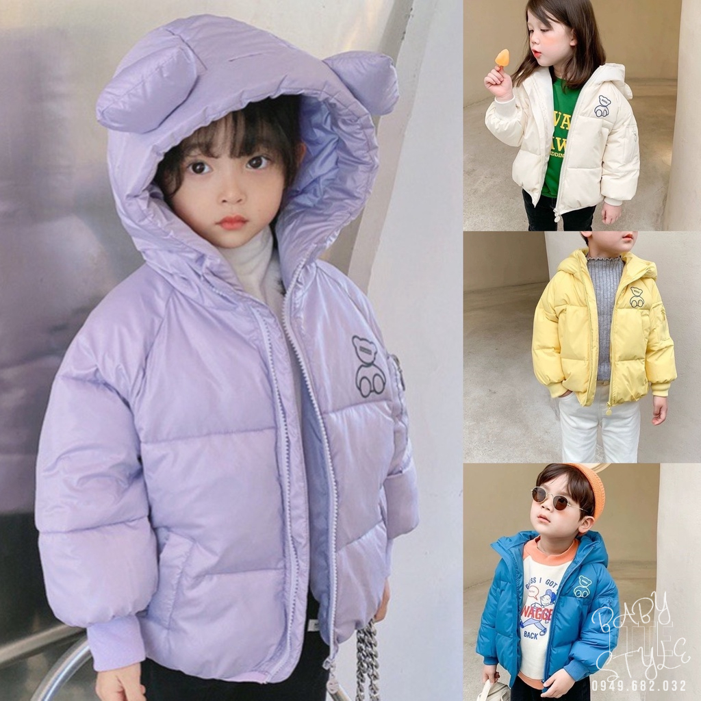 Áo phao 3 lớp bé trai, bé gái. Áo khoác thu đông cho bé &quot;TAI GẤU&quot; 8-20kg form 1-6 tuổi.  Siêu nhẹ, ấm áp. G46