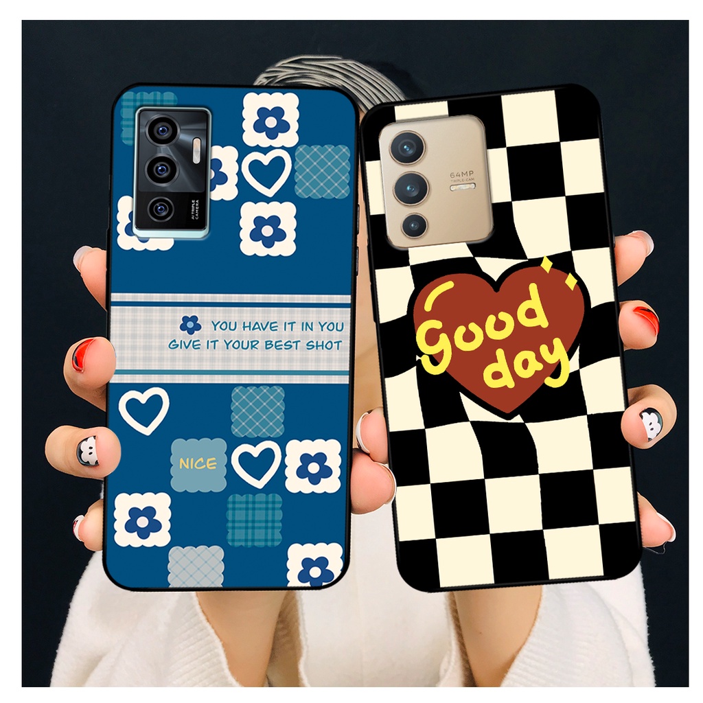 Ốp lưng Vivo V23e - Vivo V23 5G in hoạ tiết caro trái tim đen trắng, gấu bear cute đáng yêu