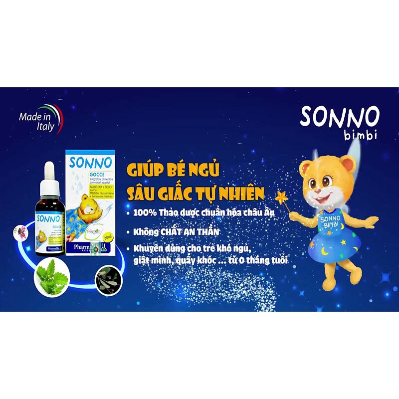 Siro giúp bé ngủ ngon Fitobimbi Sonno- Giúp Bé Giảm Căng Thẳng, Ngủ Sâu Giấc Tự Nhiên  Thảo Dược Chuẩn Châu Âu 30ml