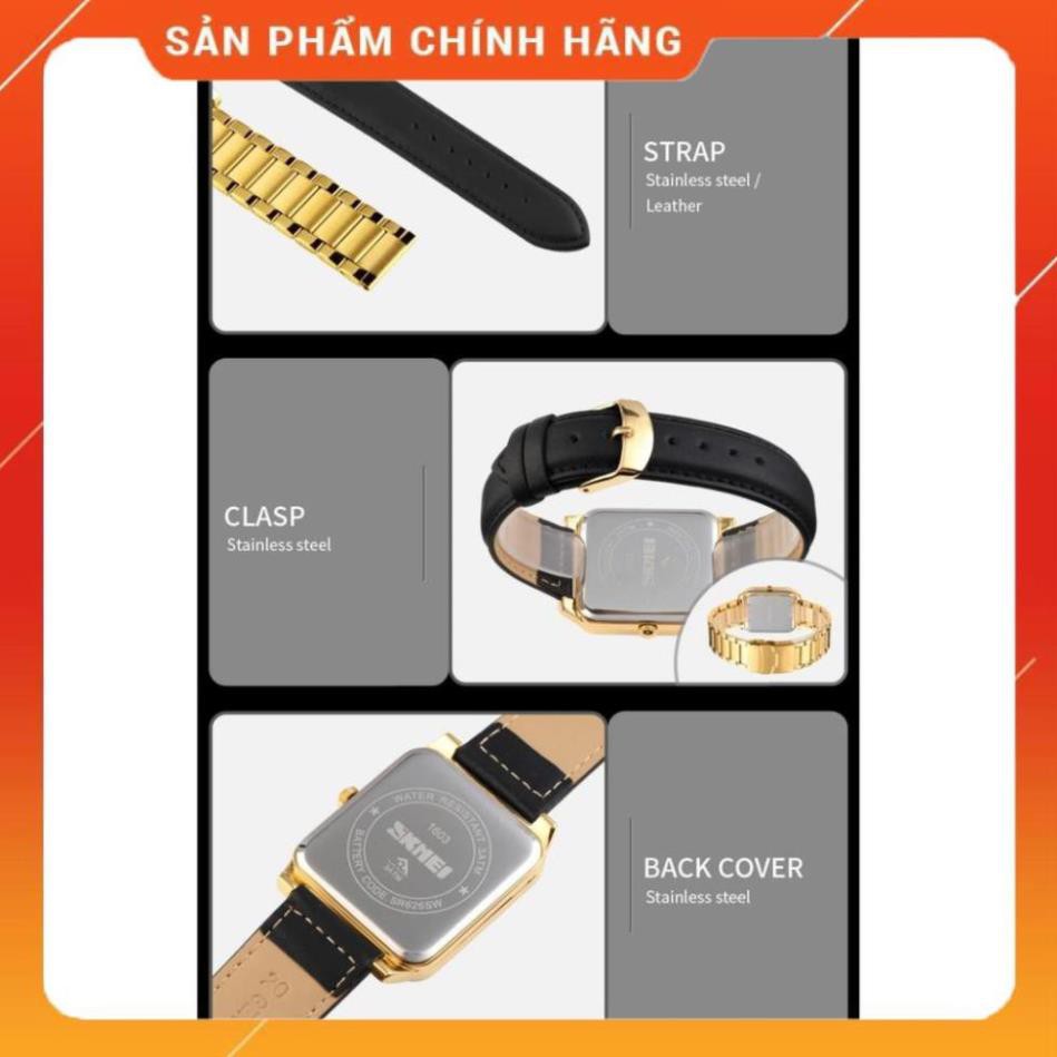 Hàng Cao Cấp -  Đồng hồ- NAM- Skmei mặt vuông 1603 viền vàng đen-Nhật bản  - lỗi 1 đổi 1 | BigBuy360 - bigbuy360.vn