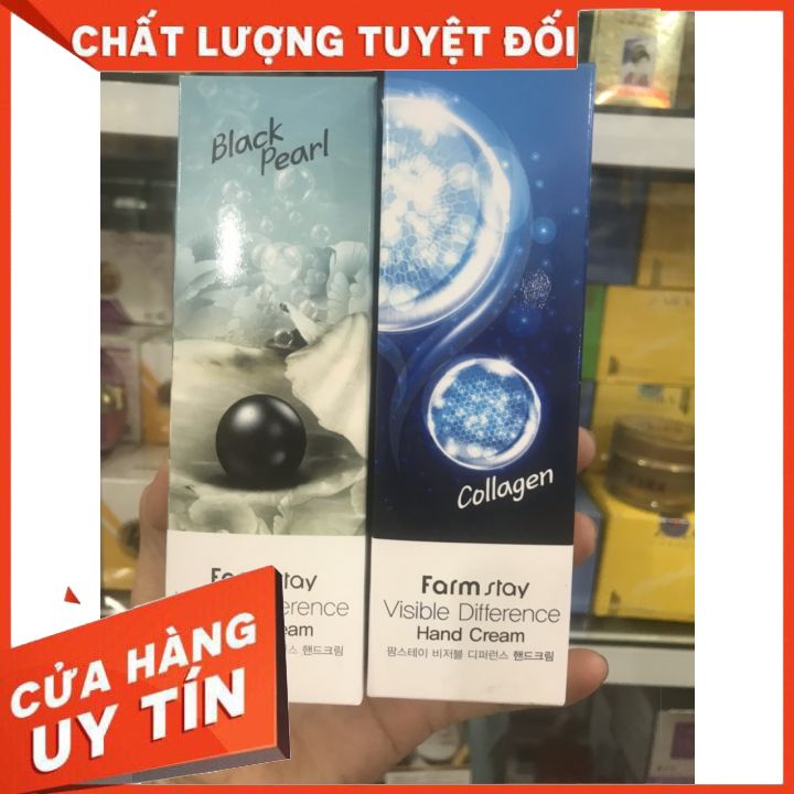 [hàng chính hãng] kem dưỡng trắng da tay tinh chất collagen &amp; chiết xuất từ bột ngọc trai Farmstay