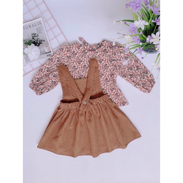 Váy yếm bé gái sét 2 chi tiết  💕 💕 LINA KIDS- yếm nhung áo hoa váy thu đông.