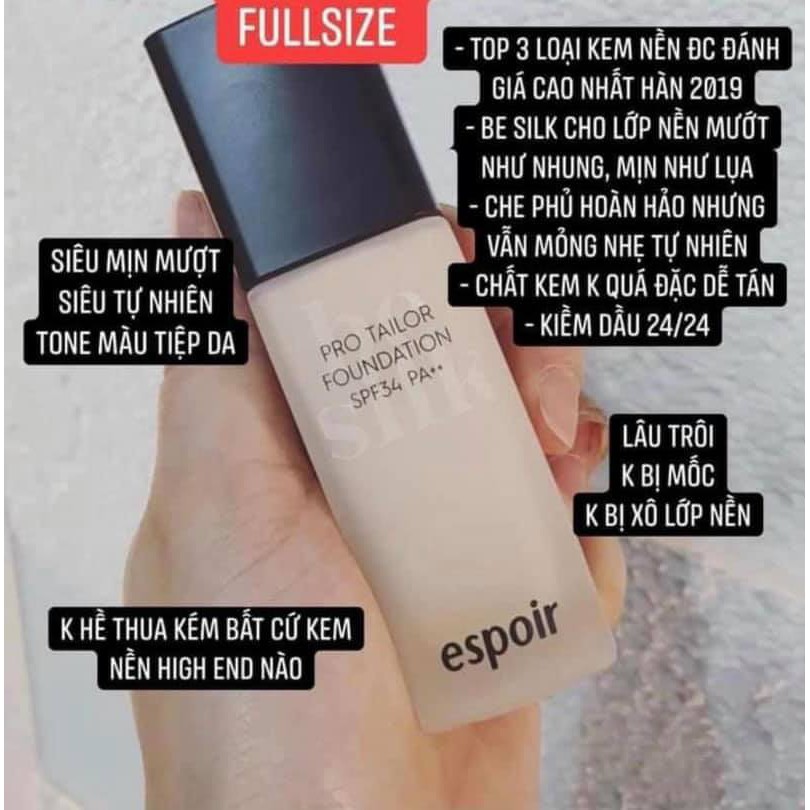 KEM NỀN ESPOIR PRO TAILOR BE SILK FOUNDATION EX SPF25 PA 30ML CHÍNH HÃNG - 7885