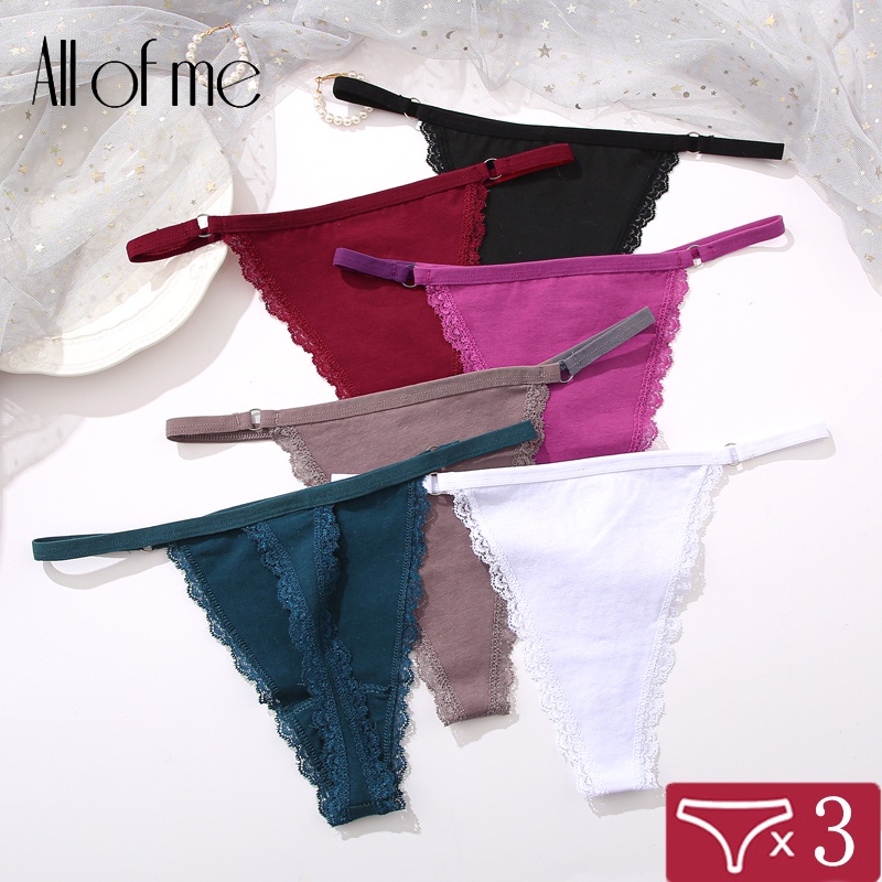 3 Quần lót CUTEBYTE vải cotton lọt khe phối ren quyến rũ thời trang cho nữ