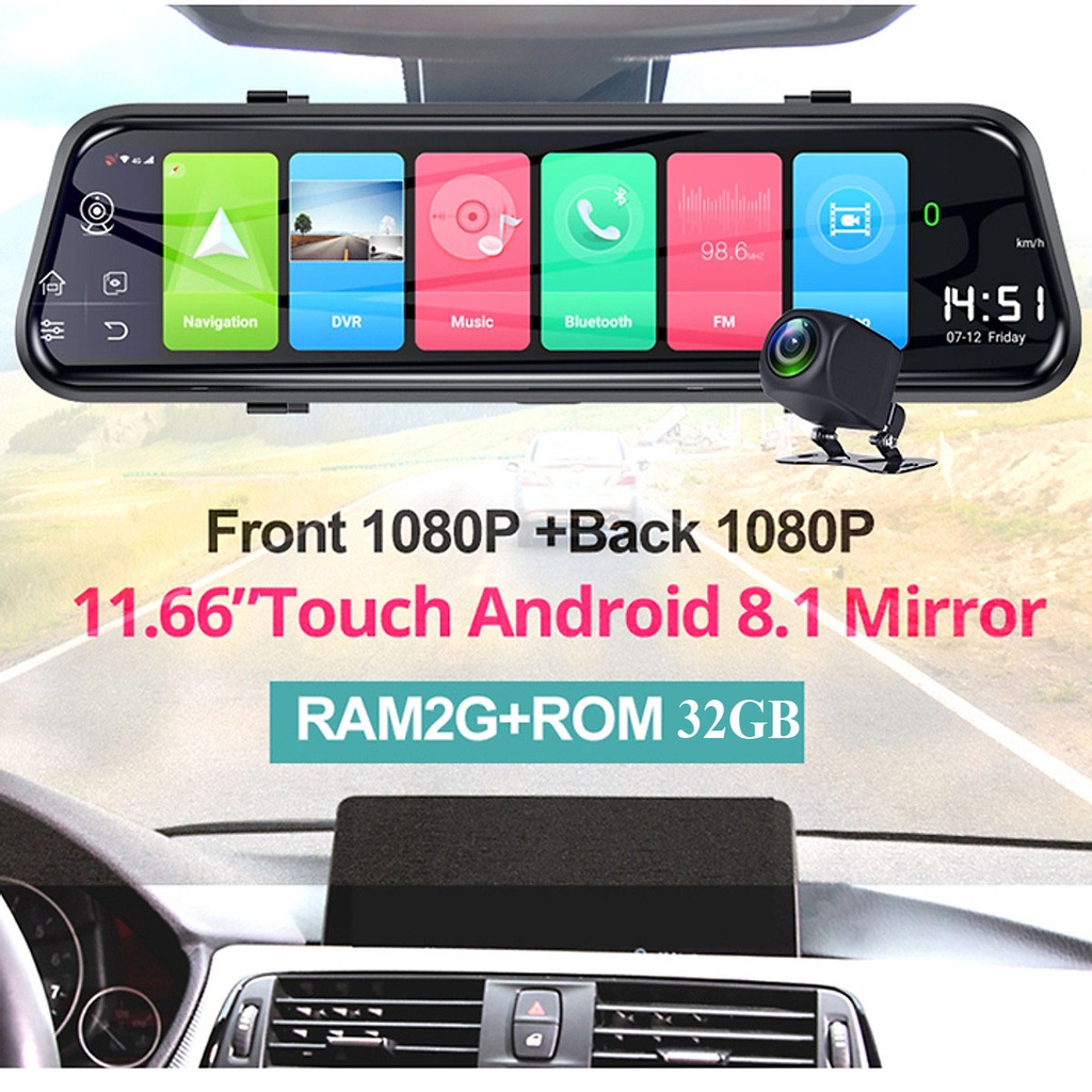 Camera hành trình gắn gương ô tô cao cấp Android Z55GE, có cam sau, internet SIM 4G, Wifi, Navitel, VIETMAP...
