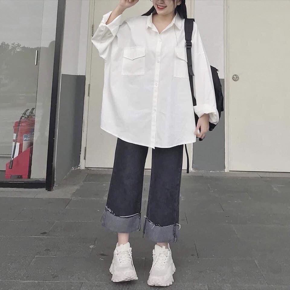 [HÀNG XỊN LOẠI 1] Sơ Mi 2 Túi Cực Chất Uzzang - Form Unisex freesize &lt;70kg - Ảnh Mẫu Kèm Ảnh Thật