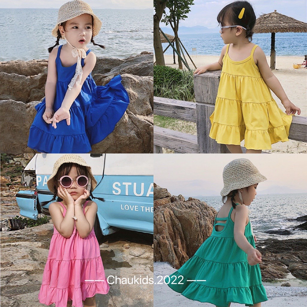 Váy maxi đi biển, váy maxi chất cotton đũi 4 màu siêu đẹp cho bé