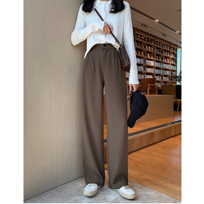 Porozi  Quần Dài Ống Rộng Lưng Cao Phong Cách Hàn Quốc Thời Trang Cho Nữ