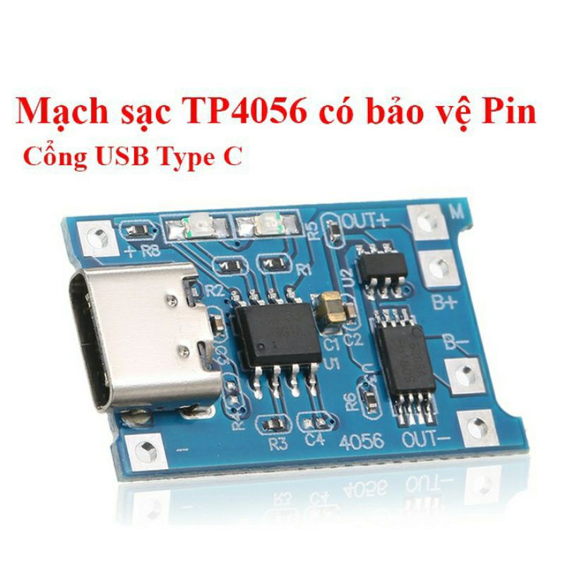 Mạch sạc pin 18650 3.7-4.2v có bảo vệ cổng USB type-C