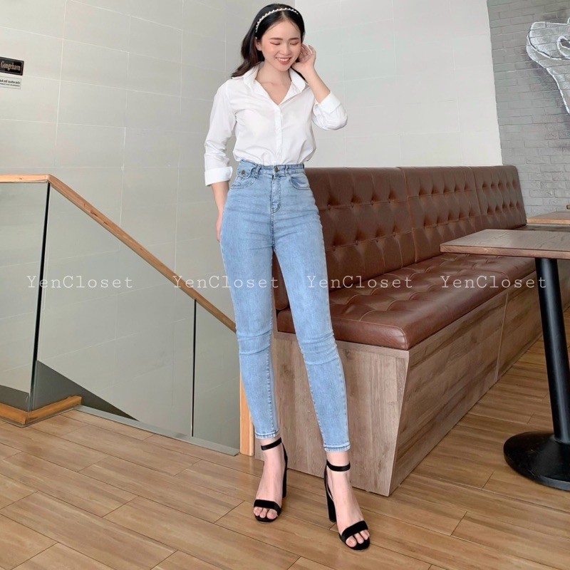 HÌNH CHỤP THẬT- Quần jeans dài lưng cao