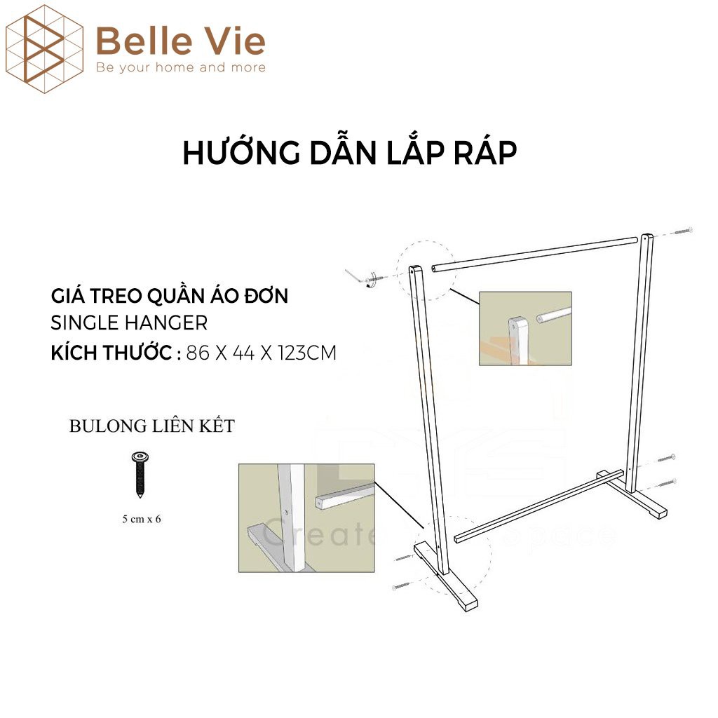 Giá Treo Quần Áo Gỗ Lăp Ráp Thanh Đơn