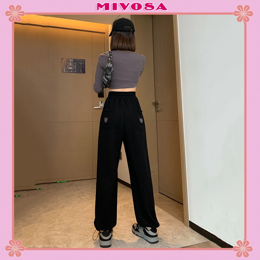 Quần jogger tim quần ống rộng nữ dây rút túi mông thể thao 3 màu đen trắng xám full size S M L MIVOSA JG001