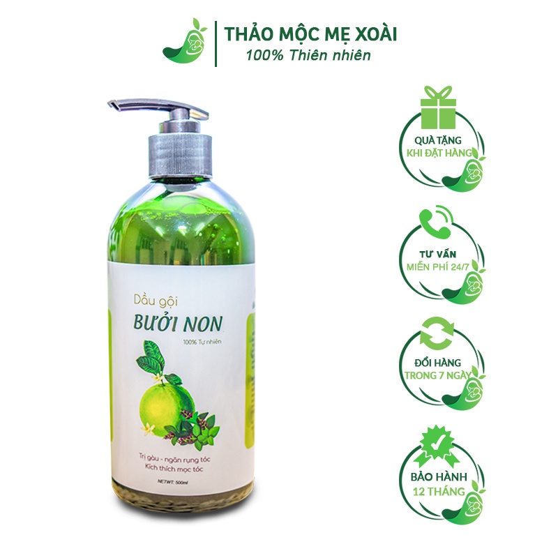 Dầu gội bưởi MẸ XOÀI dầu gội 500ml làm từ vỏ bưởi non làm mượt tóc, giảm rụng tóc, kích thích mọc tóc, giảm gàu, nấm MX2