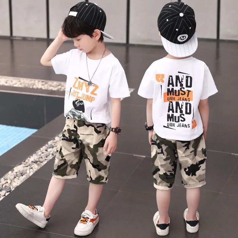 Bộ Đồ Thời Trang 2 Món Gồm Áo Thun + Quần Short Phong Cách Hàn Quốc Cho Bé Trai 2-3-4-5-6-7-8-9-10-11-12 Tuổi