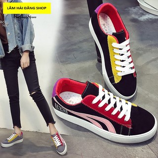GIÀY SNEAKER NỮ DA LỘN TTS0023 ( ĐEN- XÁM}