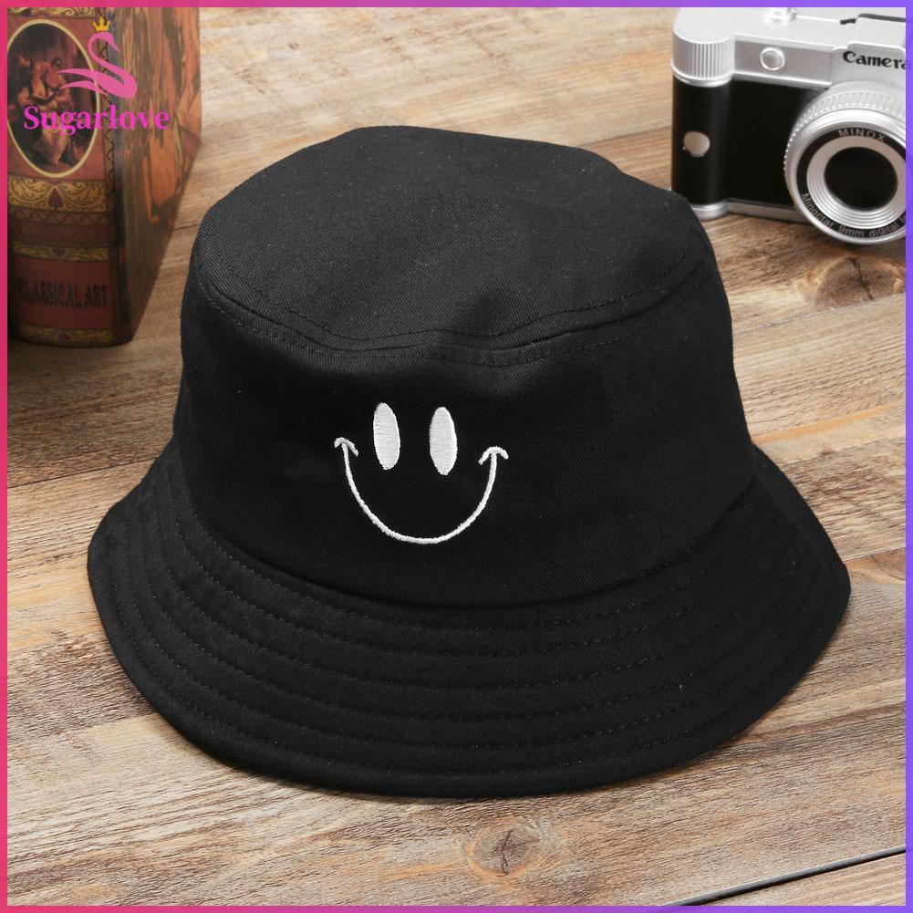 Beautiful※Smile Face Embroidery Bucket Hat Fishing Sunscreen Bucket Hat