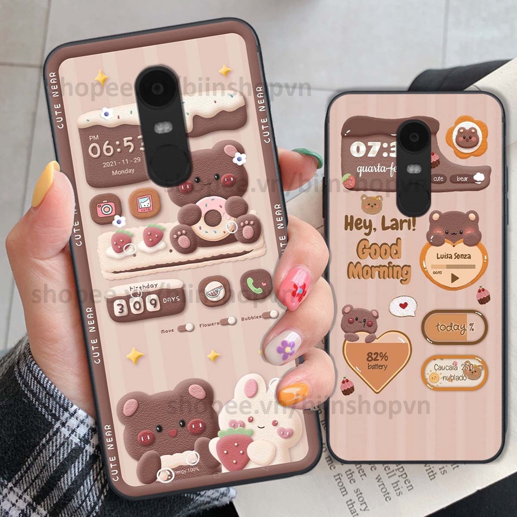 Ốp Xiaomi Redmi Note 4/ Note 4x / Redmi 5 Plus in 3D icon gấu nổi siêu xinh, siêu đáng yêu, cá tính phong cách
