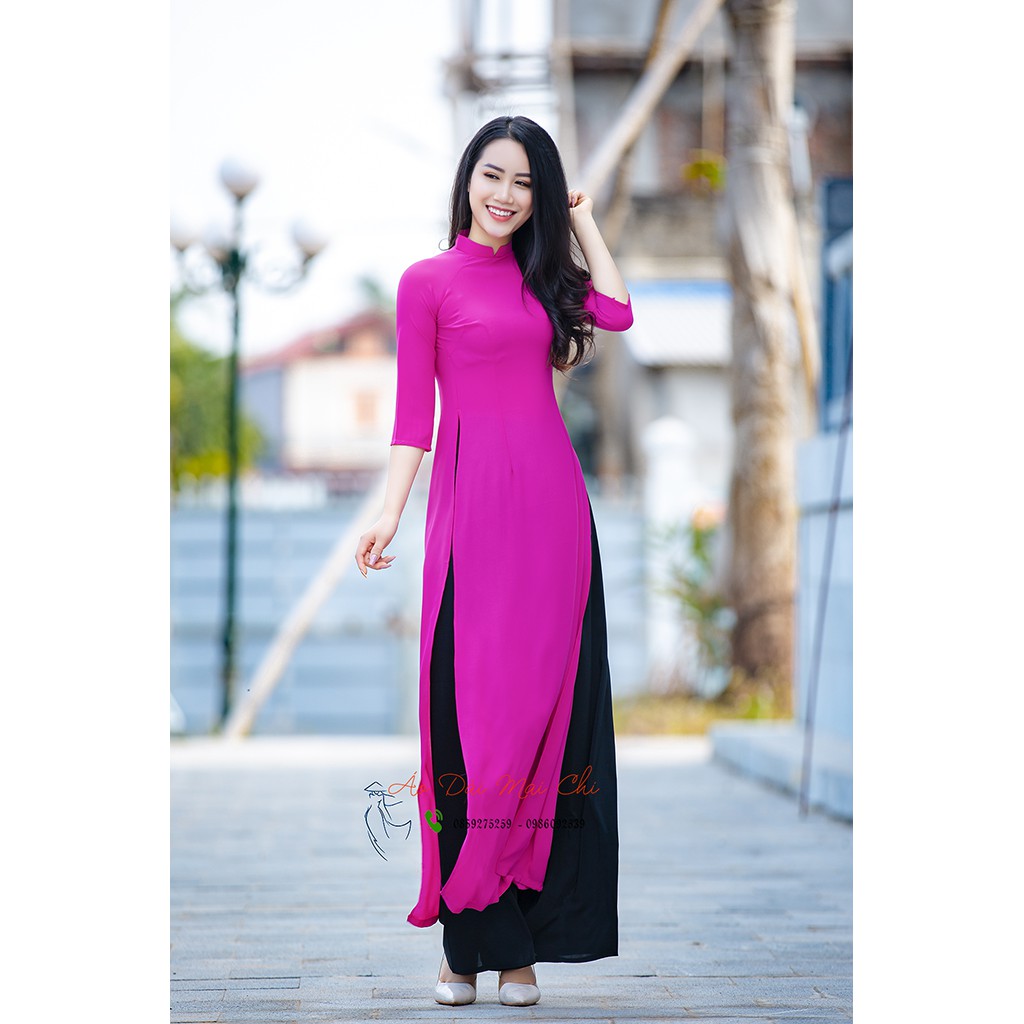 Bộ áo dài trơn 2 tà chất liệu tằm Ý cao cấp (màu hồng tím)