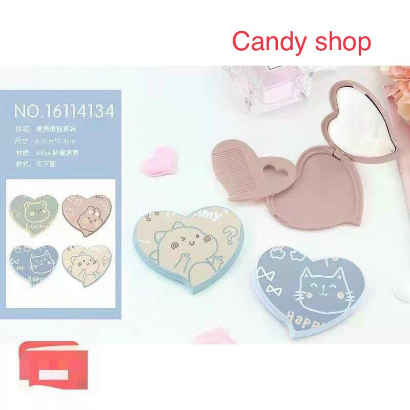 Gương mini cầm tay Hàn Quốc dễ thương kèm lược