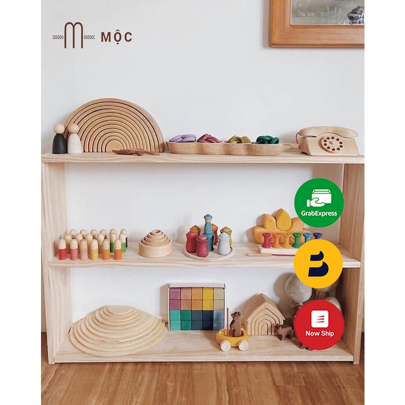 Kệ Gỗ Đồ Chơi ,Sách Vở Cho Bé Theo Montessori, Kệ Đa Năng Trang Trí Phòng Cho Bé,Gỗ Thông Tự Nhiên.