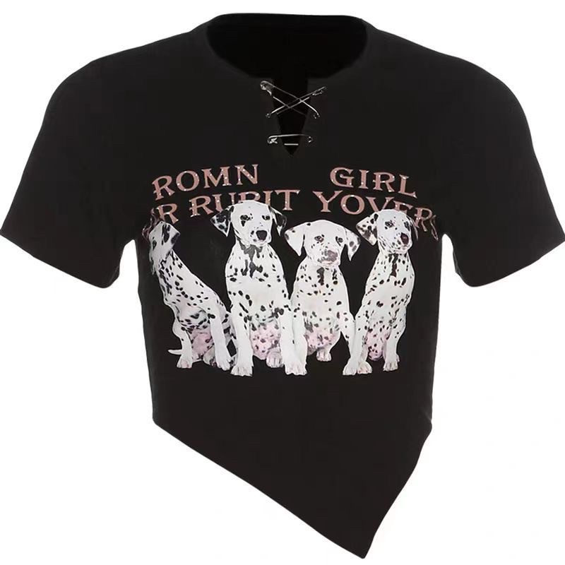 [CÓ GHIM CÀI] Áo CropTop Tà Chéo In Hình Chú Chó