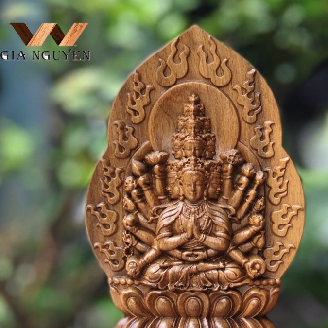 Tượng để xe ô tô, để bàn Phật Thiên Thủ Thiên Nhãn bằng gỗ bách xanh - Tuổi Tý - BẢO HÀNH VÀ ĐỔI TRẢ