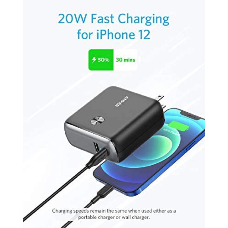 Pin sạc dự phòng KIÊM Củ sạc nhanh iPhone 12, iPad Pro ANKER A1623 (1C-1A) POWERCORE FUSION 10000mAh PiQ 3.0 Gen2 20W